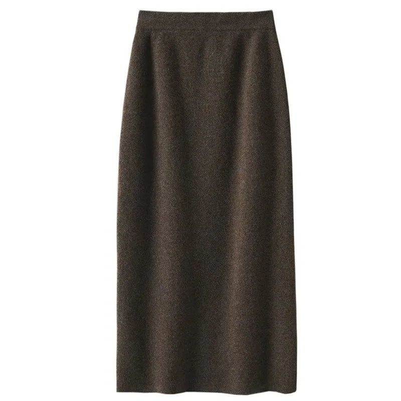 Cashmere knitted skirt female gentle temperament slim thick straight hip skirt short high waist dress.