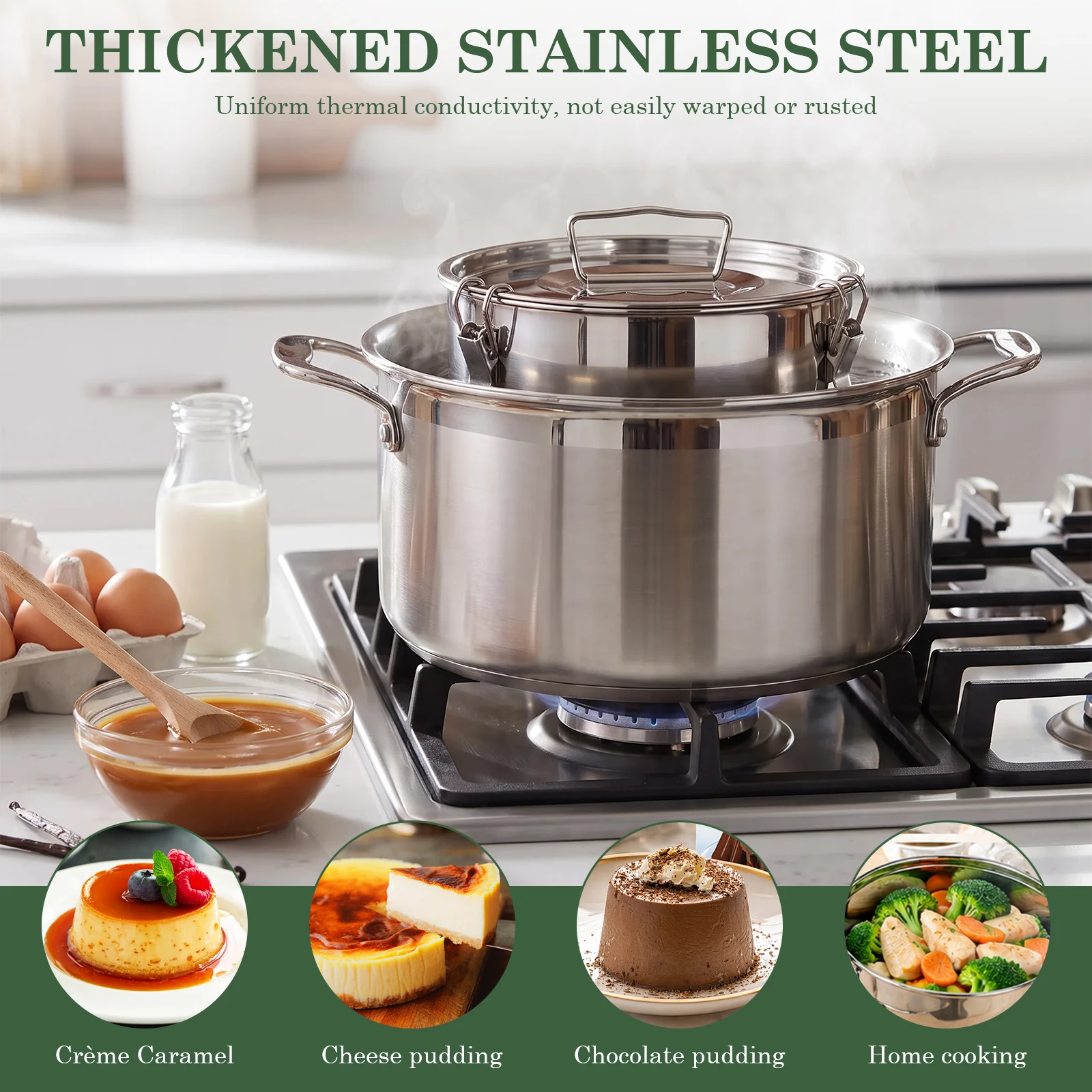 1.5QT Stainless Steel Flan Pan Mold Set with Lid Pudding Baking Steamer Pot Flanera Flan Mould Portable Kitchen Cake Baking Tool view 6