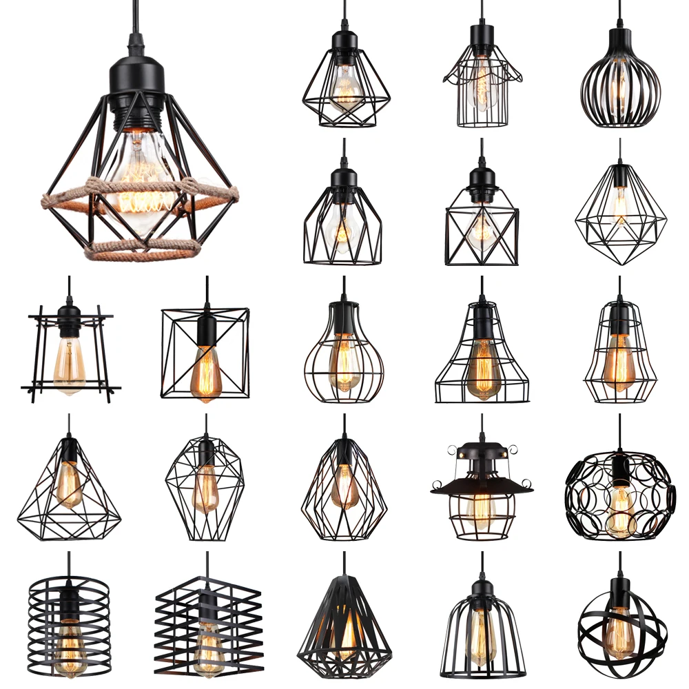 

Industrial Pendant Light Nordic Black Metal Cage Lighting Fixtures Iron Retro Loft Cage Kitchen Vintage Adjustable Hanging Lamp