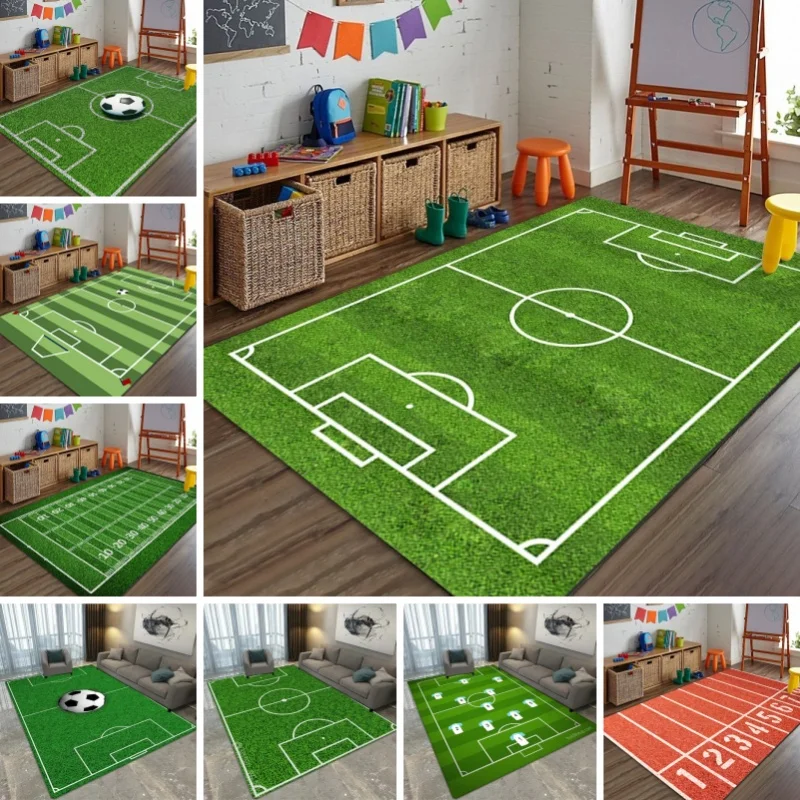 Football Court Pattern Carpet for Living Room Bedroom Ball Sport Soccer Kid Playing Mat Kitchen Doormats Home Decor Non-Slip Rug