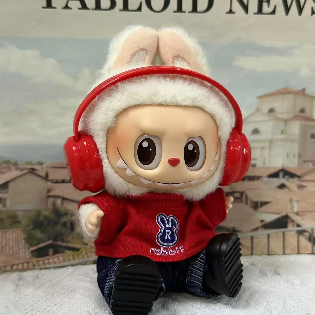 Labub v1v2v3gift용 인기 레드 토끼 티셔츠 세트 캐주얼 탑