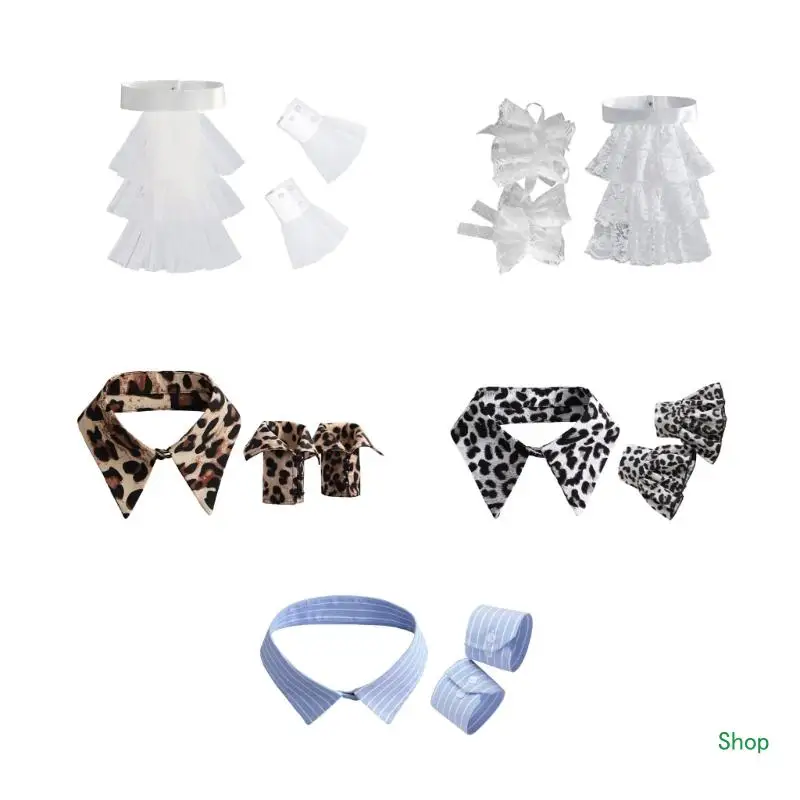 Dropship คอสเพลย์เครื่องแต่งกาย Colonial Ruffled Jabot ปลอมและ Cuffs ชุดครึ่งเสื้อ Neckwear อุปกรณ์เสริมสำหรับงานปาร์ตี้และ