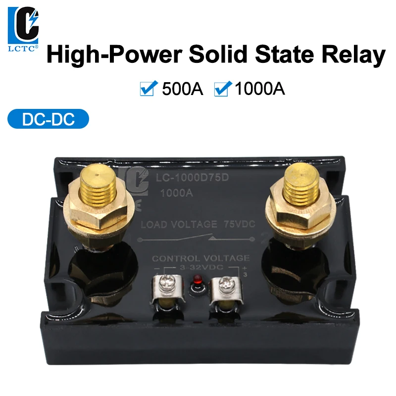 LCTC DC Control DC Solid State Relay 500A 1000A With Radiator SSR Heat Sink High Power Controller 3-32VDC LC-500D75D