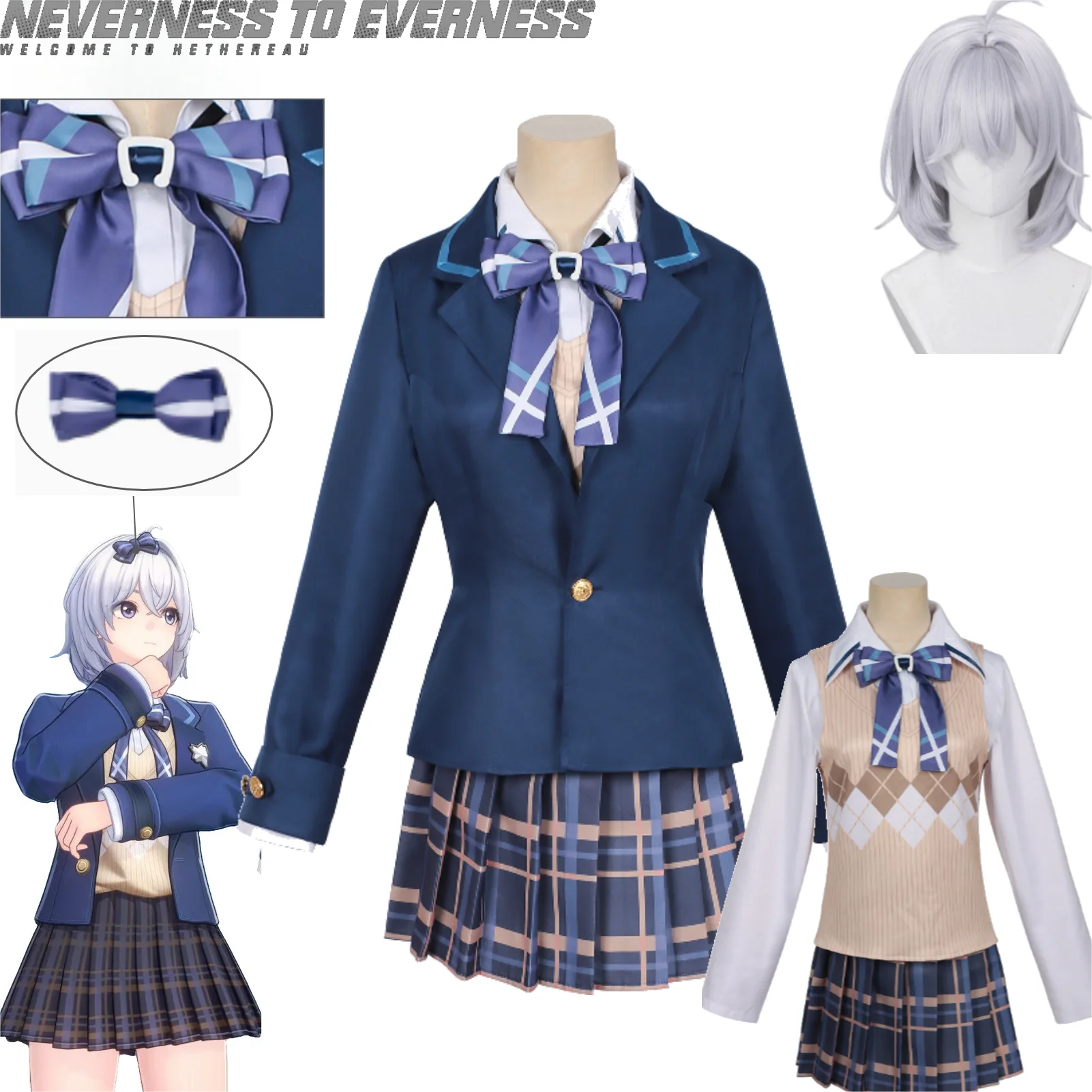 

Neverness To Everness Zero Cosplay Costume Esper Zero Japanese Style School Uniform Dress Wig Set Halloween Role Play Outfit