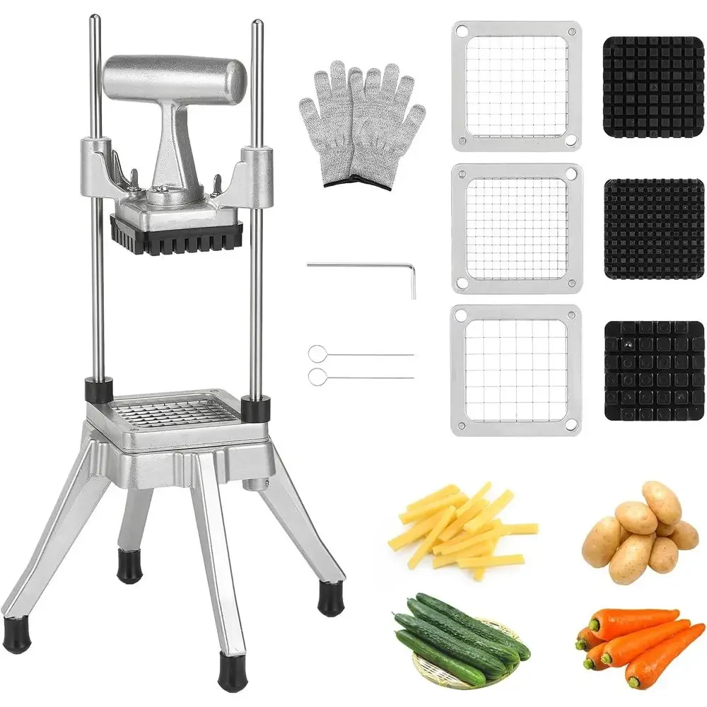 

Commercial Vegetable Chopper & rench ry Cutter StainlSteel - Includes 3 Blade Sizes (1/2",3/8",1/4")- Perect or Home Kitchen or