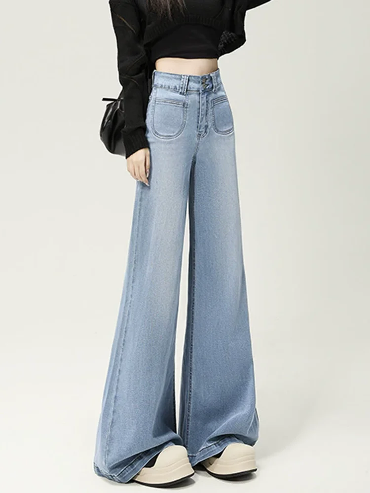 ワイドレッグヴィンテージブーツカットジーンズレトロバギー韓国風ハイウエストバケロスルーズストレートレディースカジュアルデニムパンツ ﻿