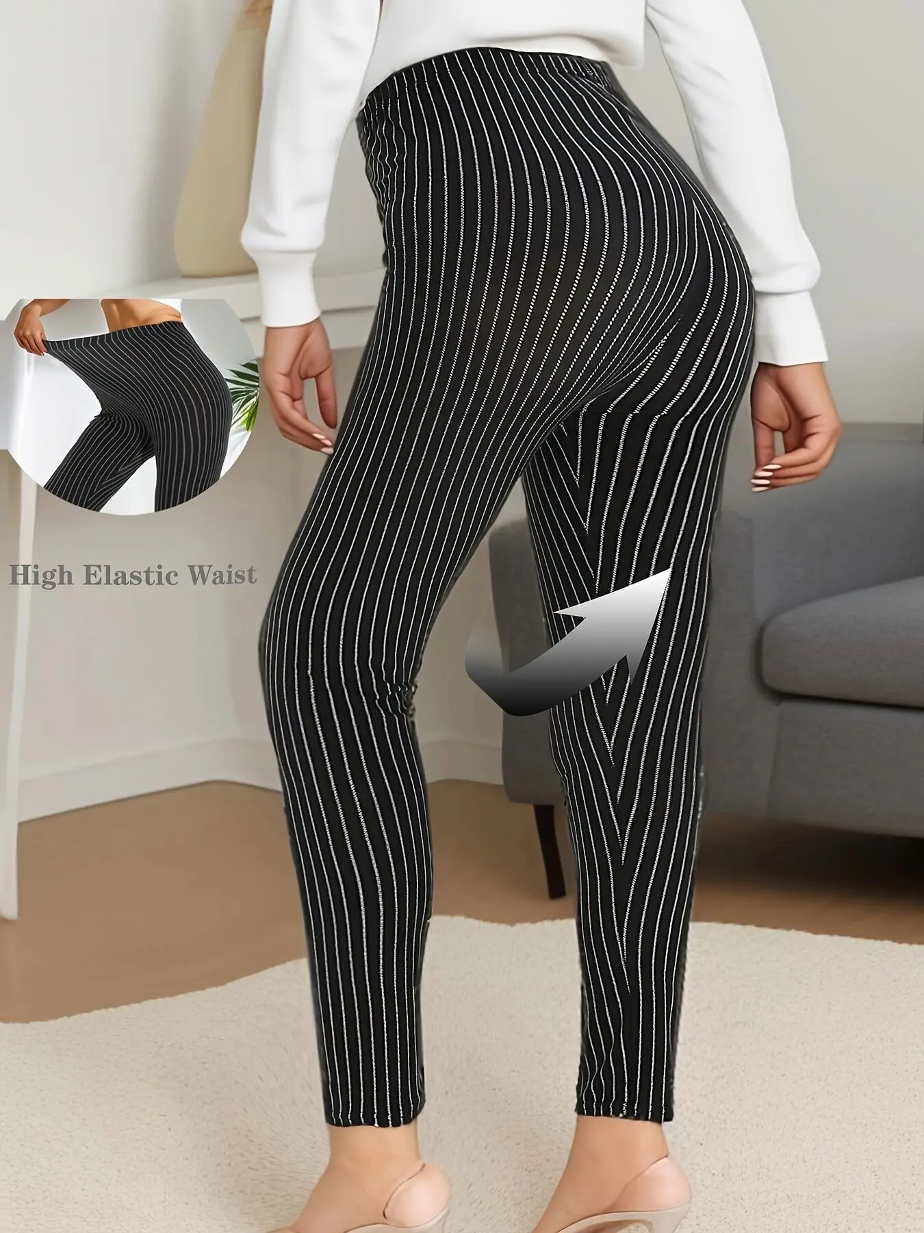 CUHAKCI Plus Size Sports Tight Women\'s Bottom Pants Black Vertical Strip High Elasticity Casual Fitness And Ankle Nine Pants