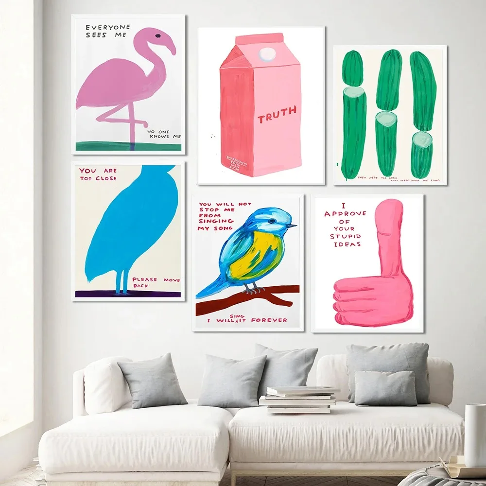 David Shrigley elephant Banana Cat Bird Wall Art Canvas Painting Nordic Posters And Prints Wall Pictures For Living Room Decor