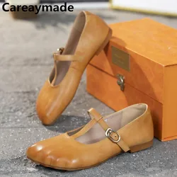 Careaymade-scarpe fatte a mano in pura pelle con fibbia a una linea semplici scarpe da donna Mary Jane scarpe singole piatte a bocca bassa