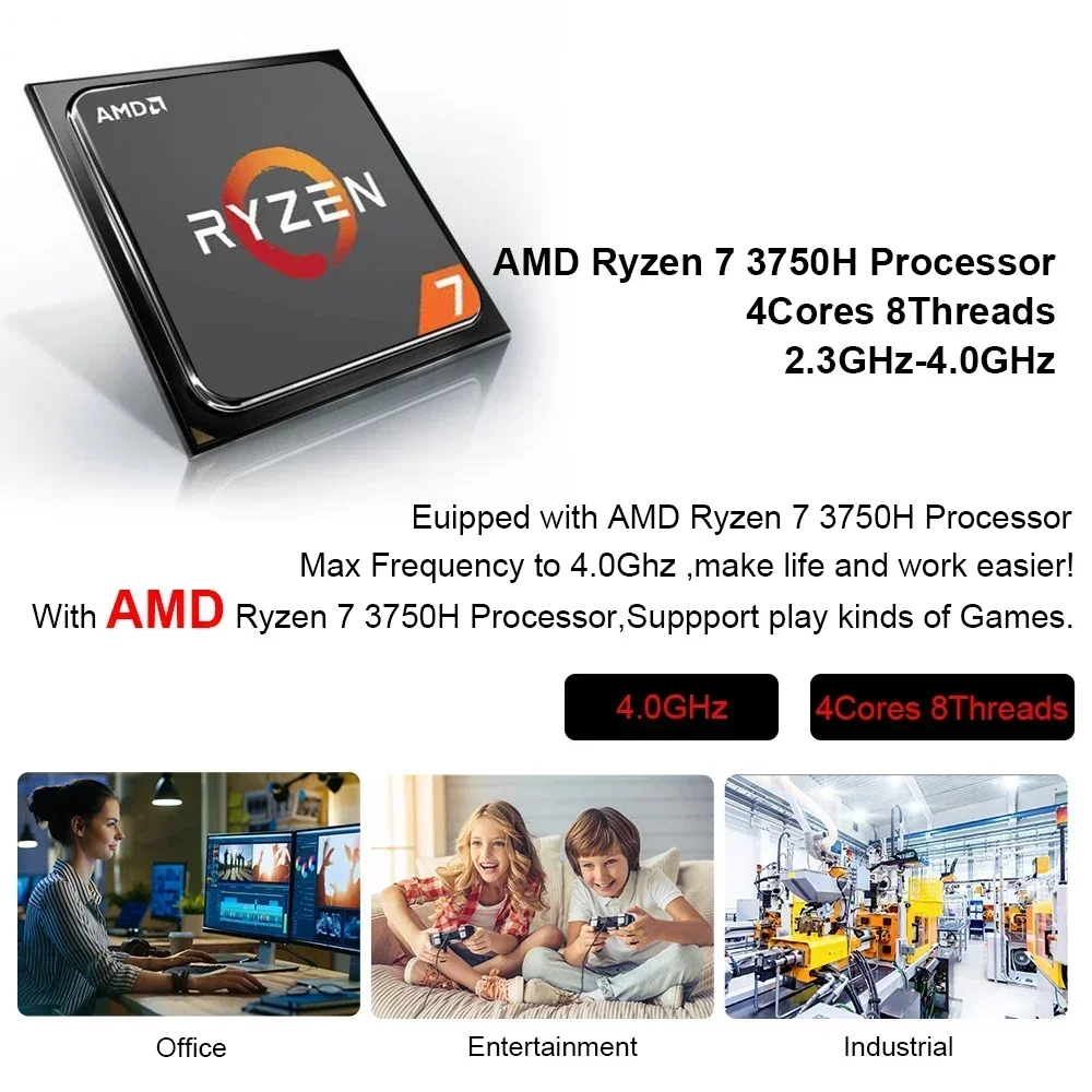 SZBOX AMD Ryzen 7 3750H Ryzen 5 3550H كمبيوتر صغير Windows 11 DDR4 Ram M.2 2280 NVMe SSD RGB كمبيوتر صغير للألعاب خفيف