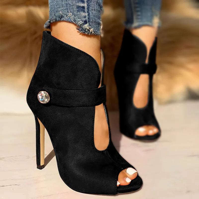

Suede Stiletto Heels Peep Toe Women Sandals Shoes Sexy Women's Buckle Metal Decoration Sandals