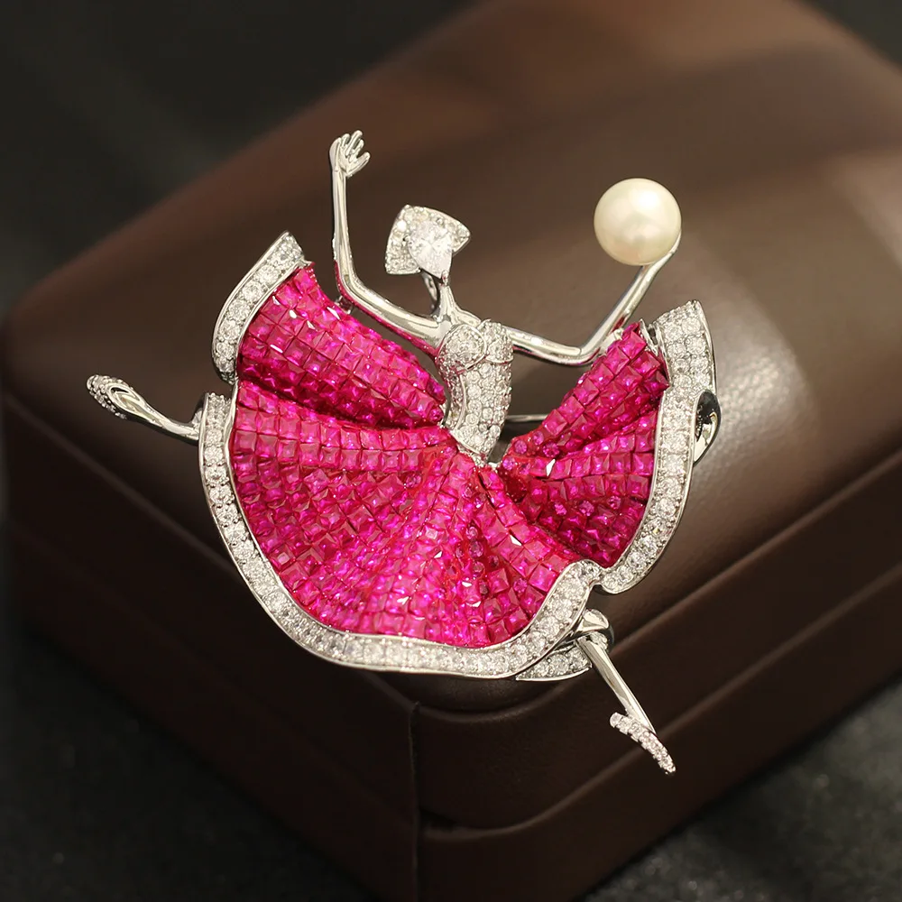 

Heavy Exaggerated Two-Tone Crystal Ballet Dancer Brooch Elegant Lapel Pin for Women