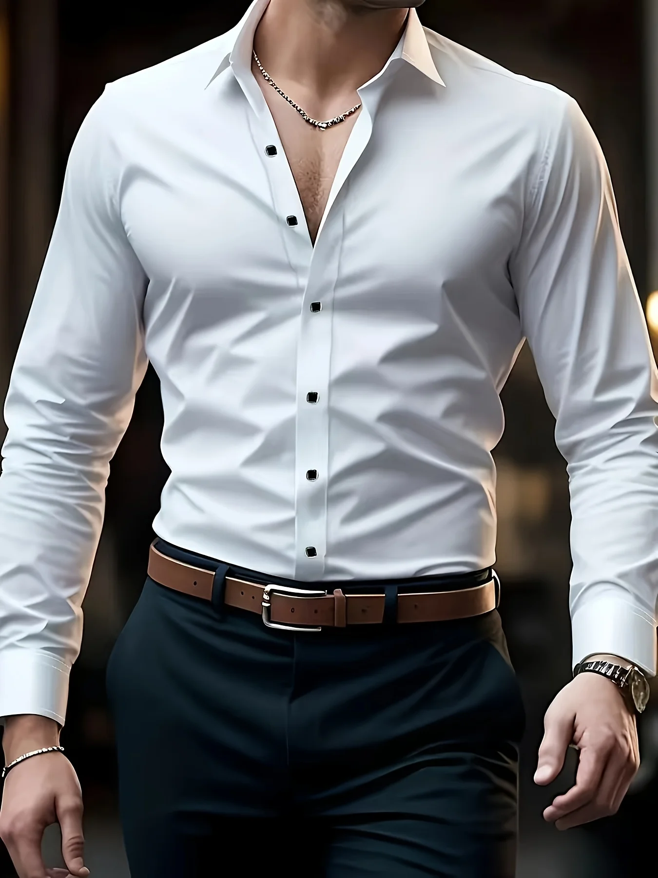 

Spring/Autumn Style Men's White Long-Sleeve Plus-Size Business Formal Dress Shirt for Groomsmen, Wrinkle-Resistant Shirt, Chines