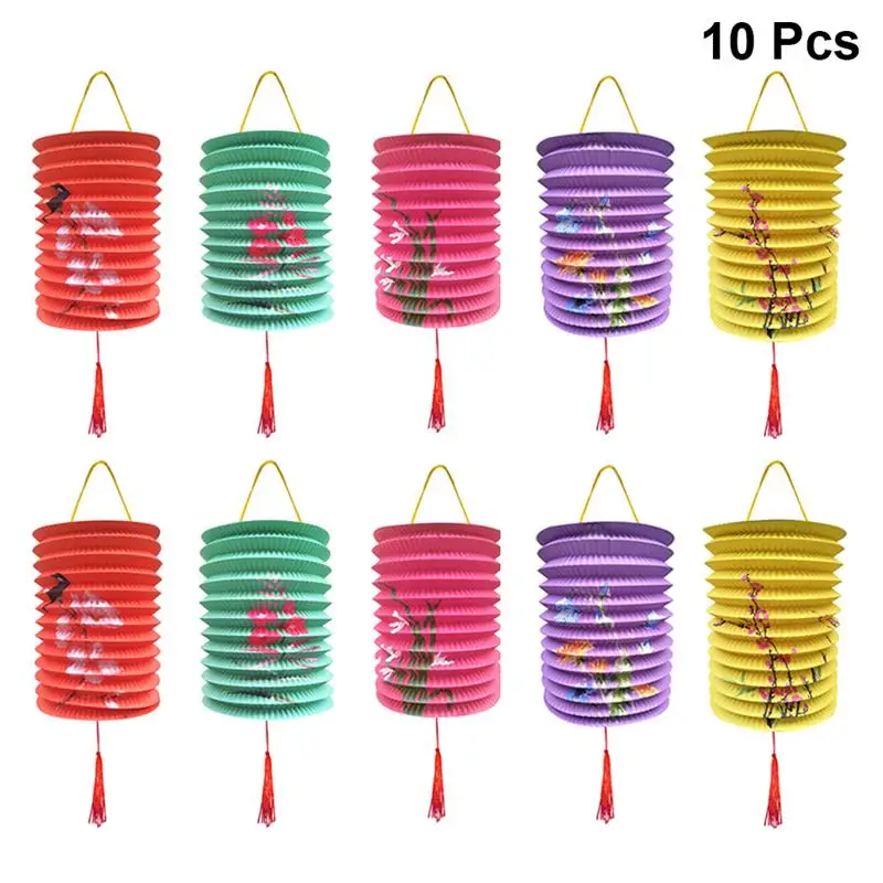 

10pcs Portable Chinese Lanterns Organ Design Colored Hanging Festival Lantern Party Supplies (Mixed Patterns)