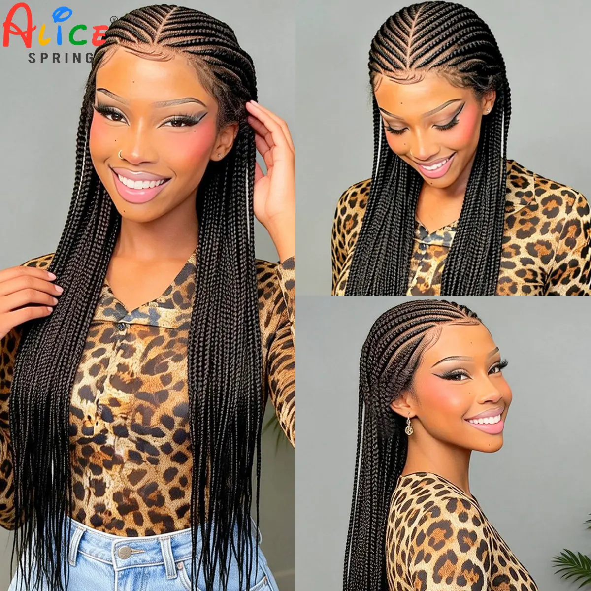 Perucas Trançadas de 36 Polegadas, Sintéticas, com Renda Completa, Tranças Box, Sem Nó, com Cabelo de Bebê para Mulheres Negras