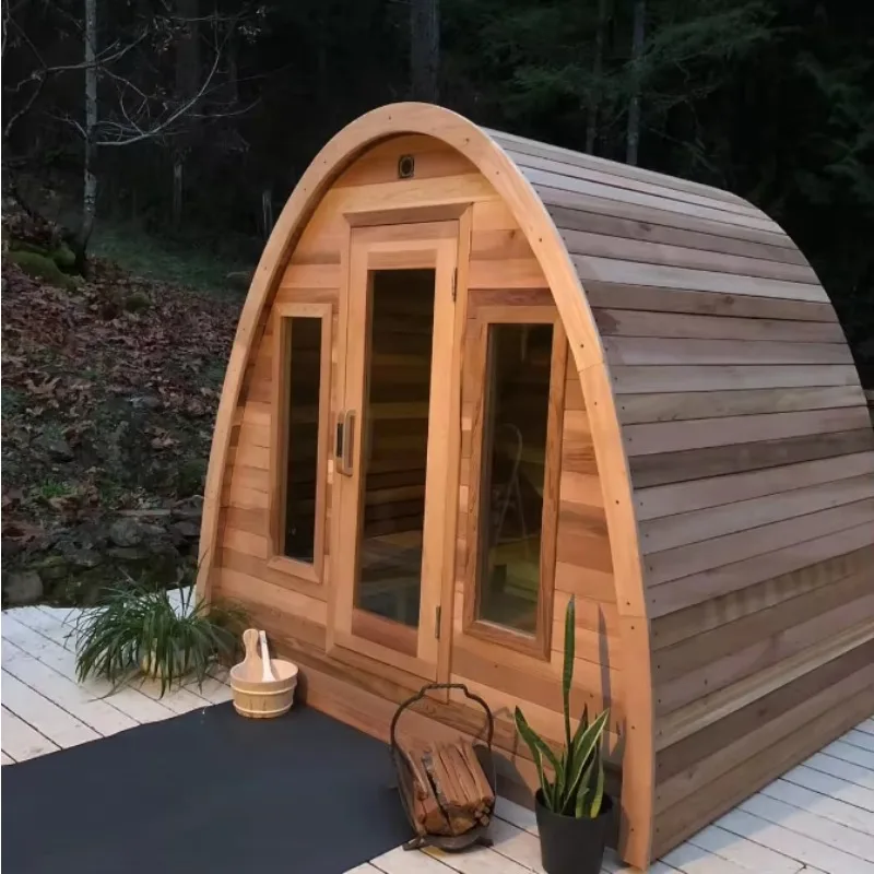 Customized New Triangular Outdoor Sauna Room, 4-Person Capacity Family Outdoor Sauna Cabin