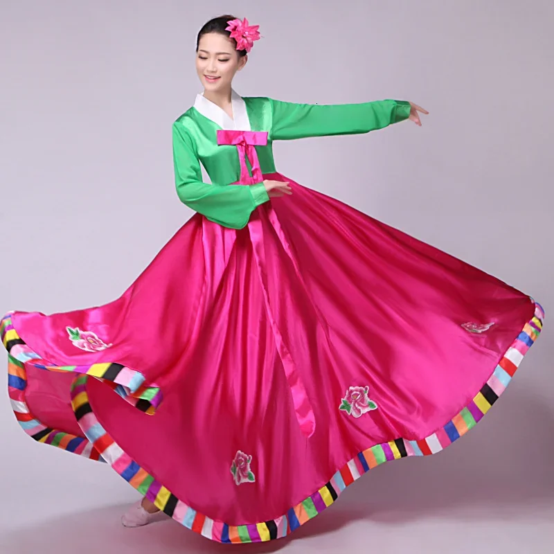 Traditional Korean Hanbok Dress Women Folk Stage Dance Performance Practice Costume