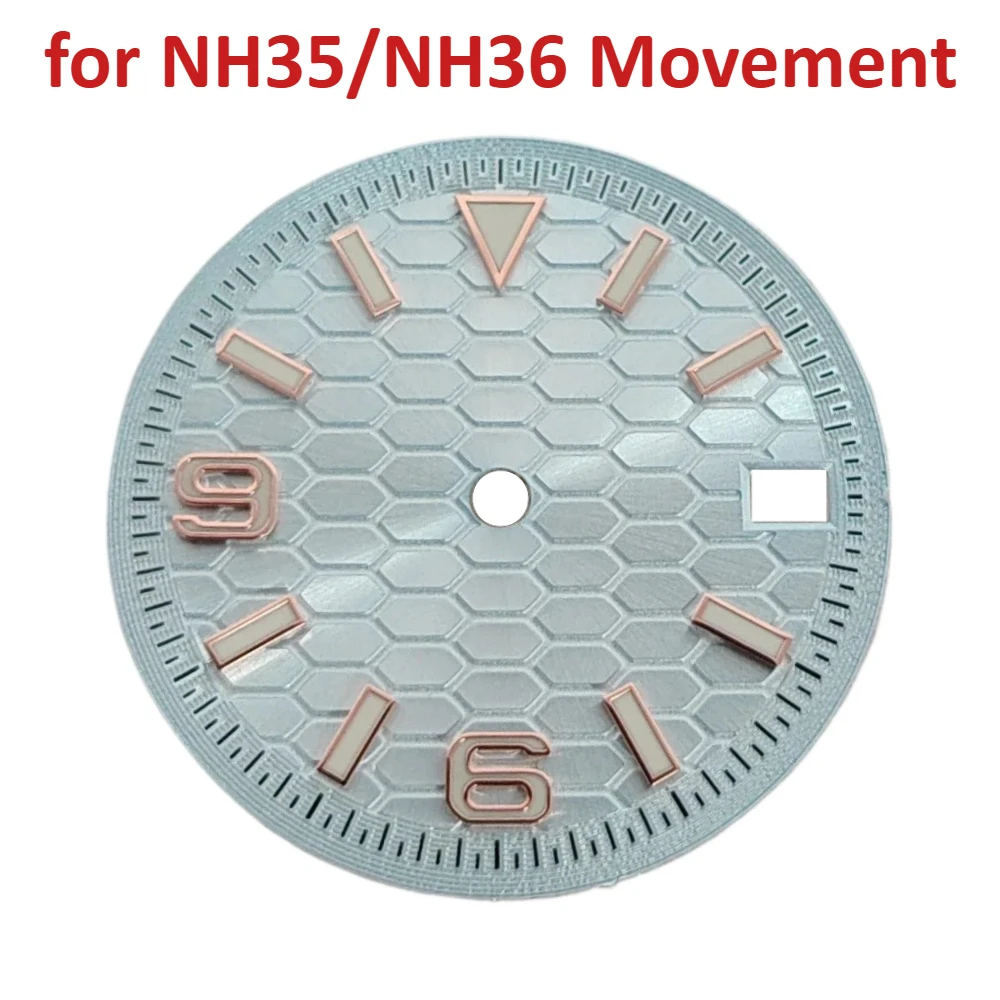 

28.5mm Digital Sunray Dial Single Calendar Silver/Gold/rose Nail Dials Green Luminous for NH35 NH36 Movement No Logo