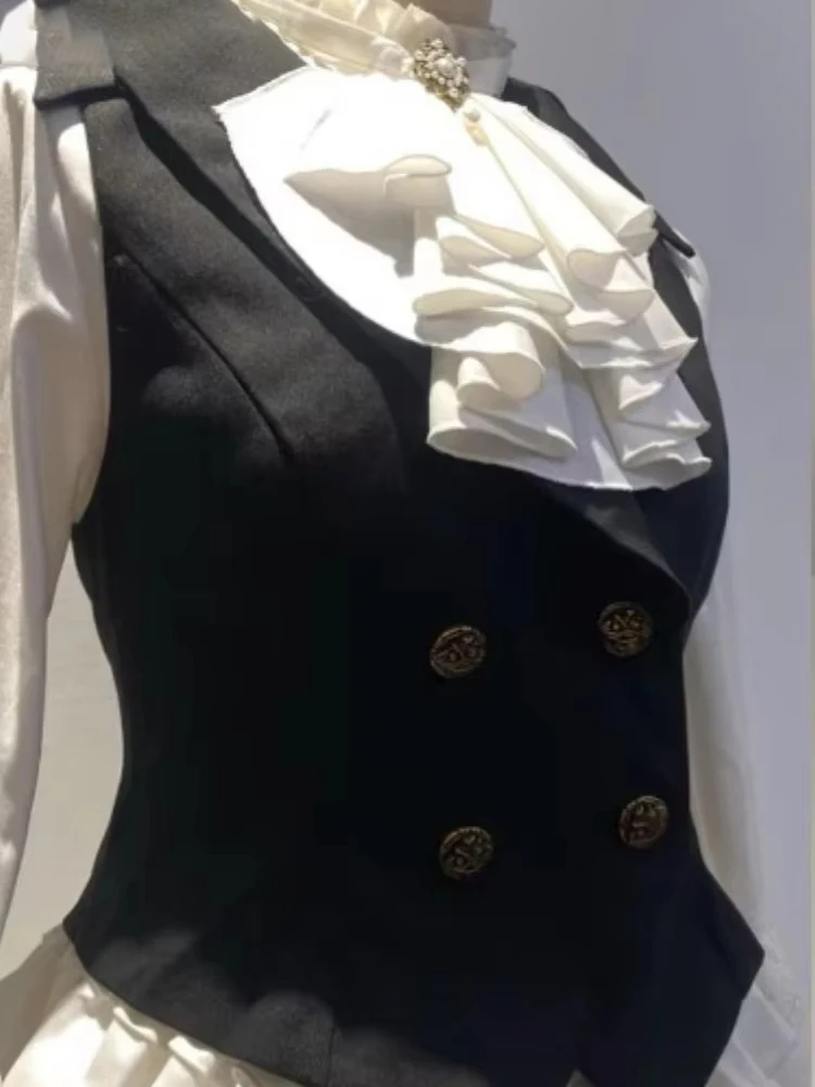 

Готические жилеты для женщин, жилет в японском стиле Лолиты, топы Y2k, 2021, Ropa Mujer, двубортные облегающие майки без рукавов, пальто