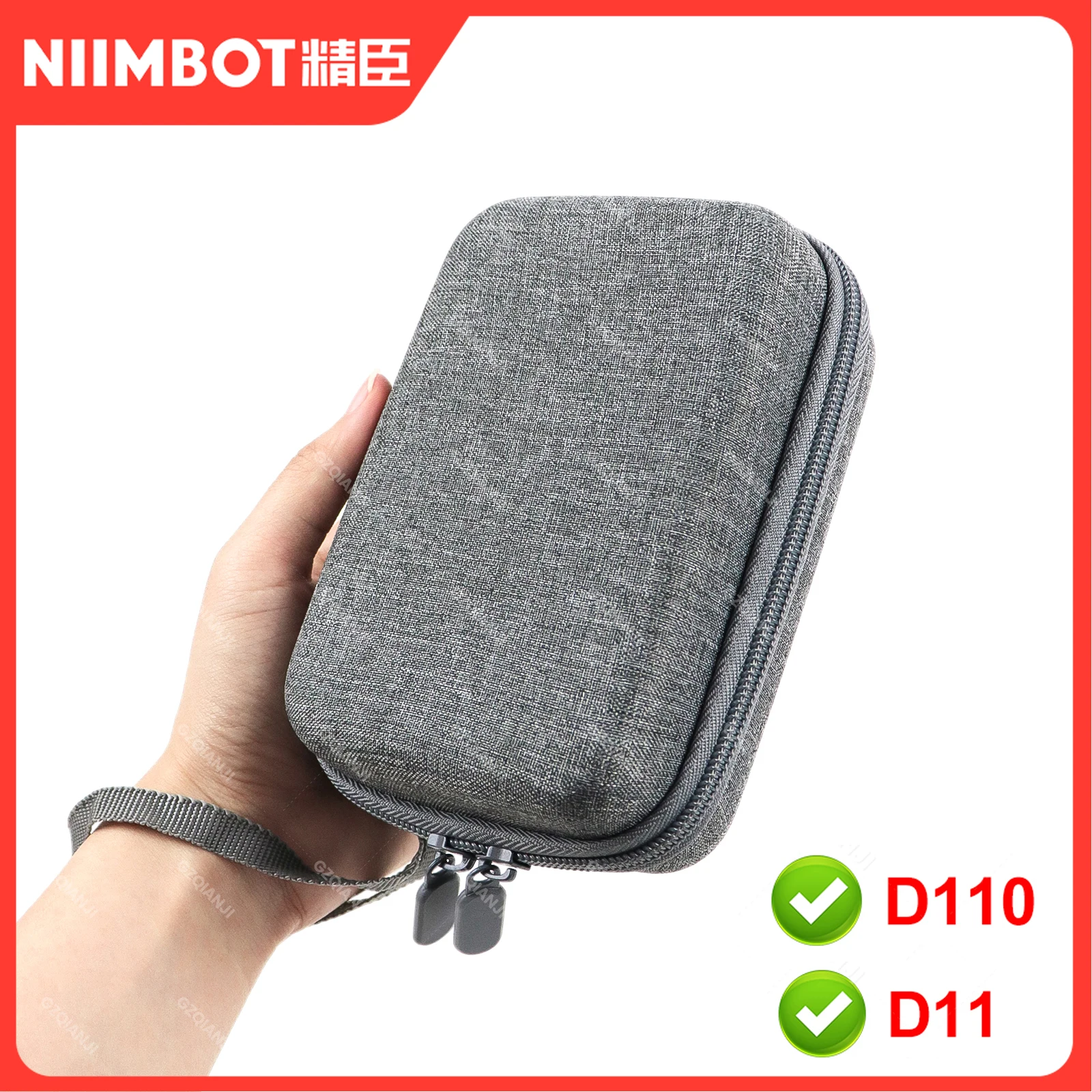 Niimbot D110 D101 D11 Protective Case Anti Falling Carry Bag Lable Paper Storage Bag with Zipper Grey Black