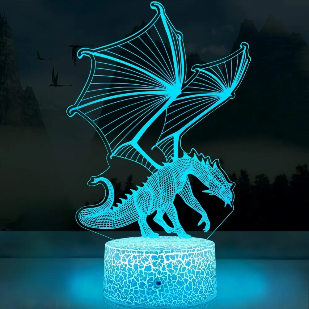 Nighdn-Dragon Night Light para Crianças, Lâmpada 3D Ilusionista, Luminária de Mesa, Decoração de Quarto, Presente de Natal e Aniversário, Meninos e Meninas, 7 Cores