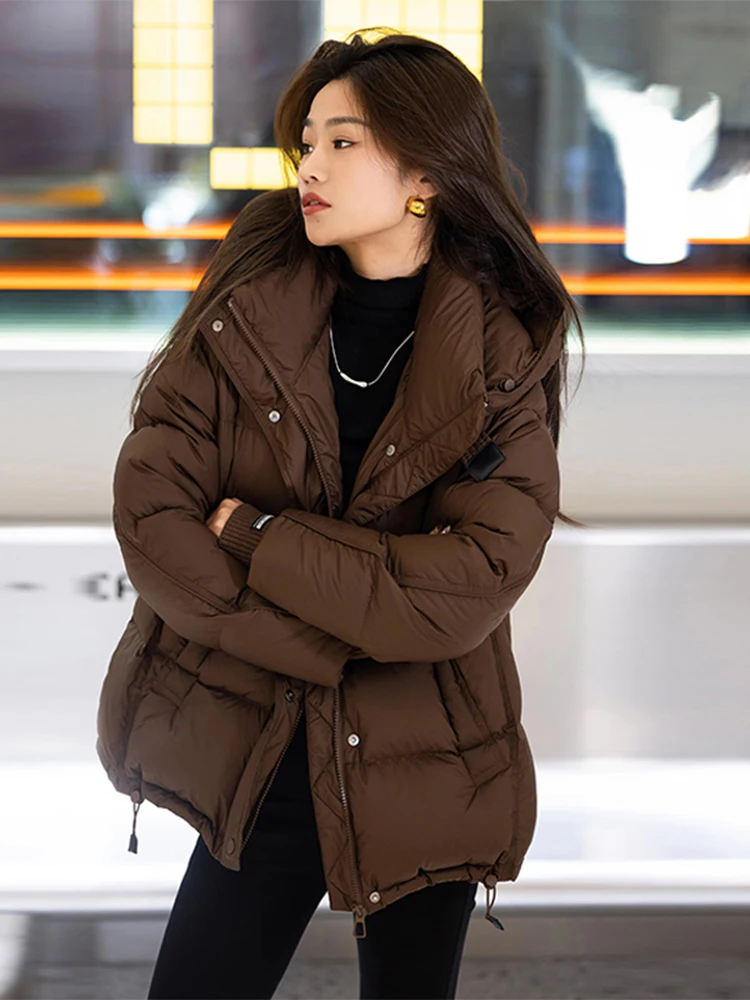 

Korean Style Women's Hooded down Jacket Winter Thickened Warm Loose Casual Outerwear Bread Style Fashionable Commute Coat