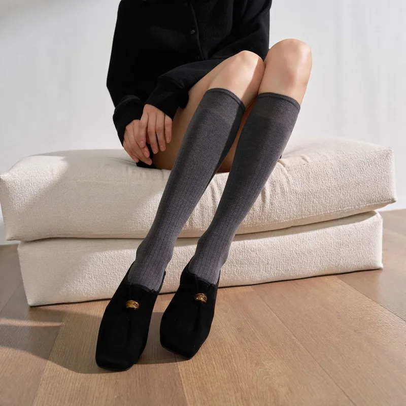 Women's 240‑Needle High Density Wool Socks, Fall Winter New Anti‑Pilling Japanese‑Style Ins Slim Long Calf Socks, Luxury Casual