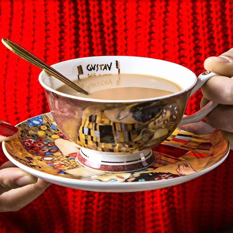 220ML, real bone china coffee cup, kiss girlfriend gift, couple ceramic tea cup with saucer, porcelain espresso mug, cafe  latte