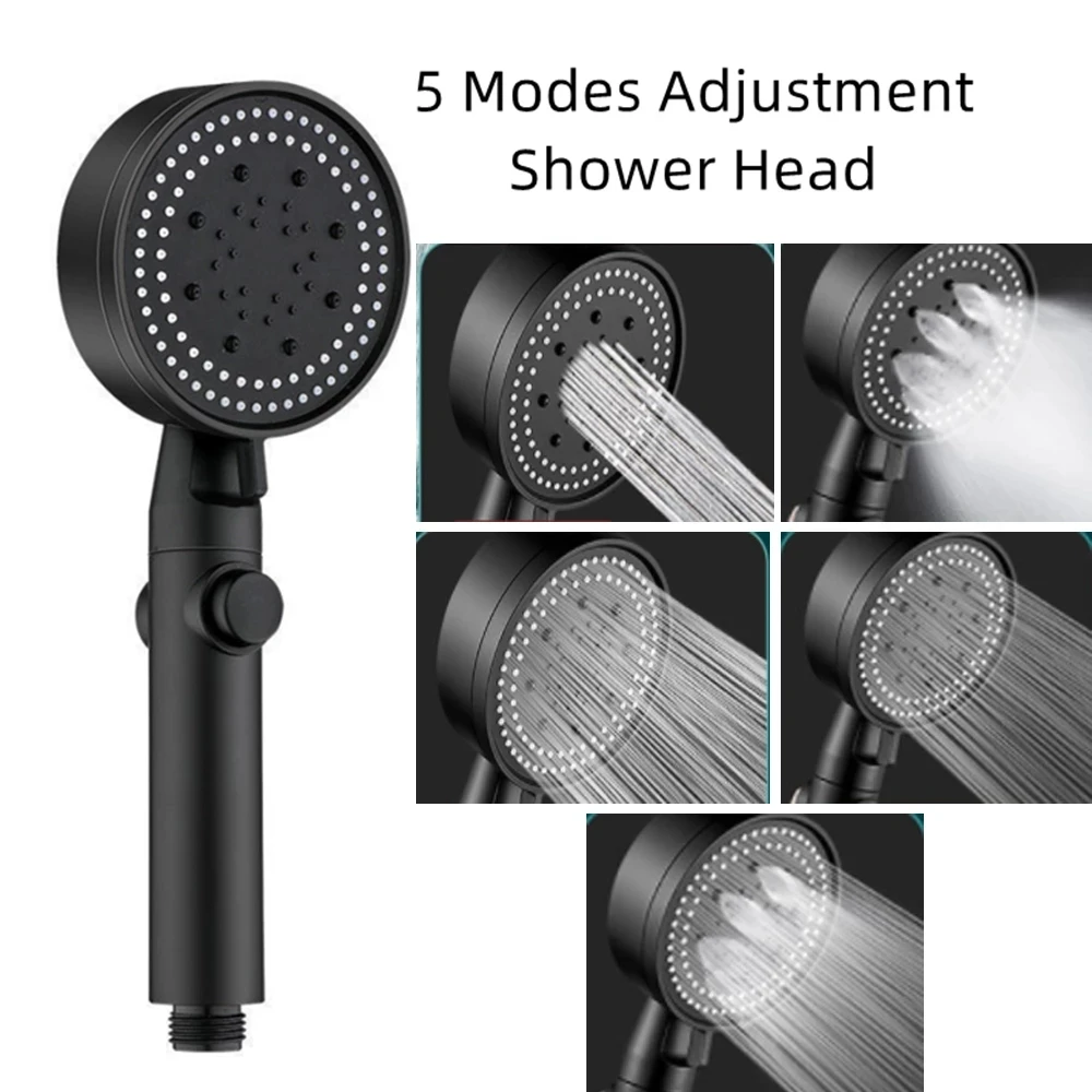 5 Modes Shower Head Adjustable High Pressure Water Saving Shower One-key Stop Water Massage Shower Head for Bathroom Accessories