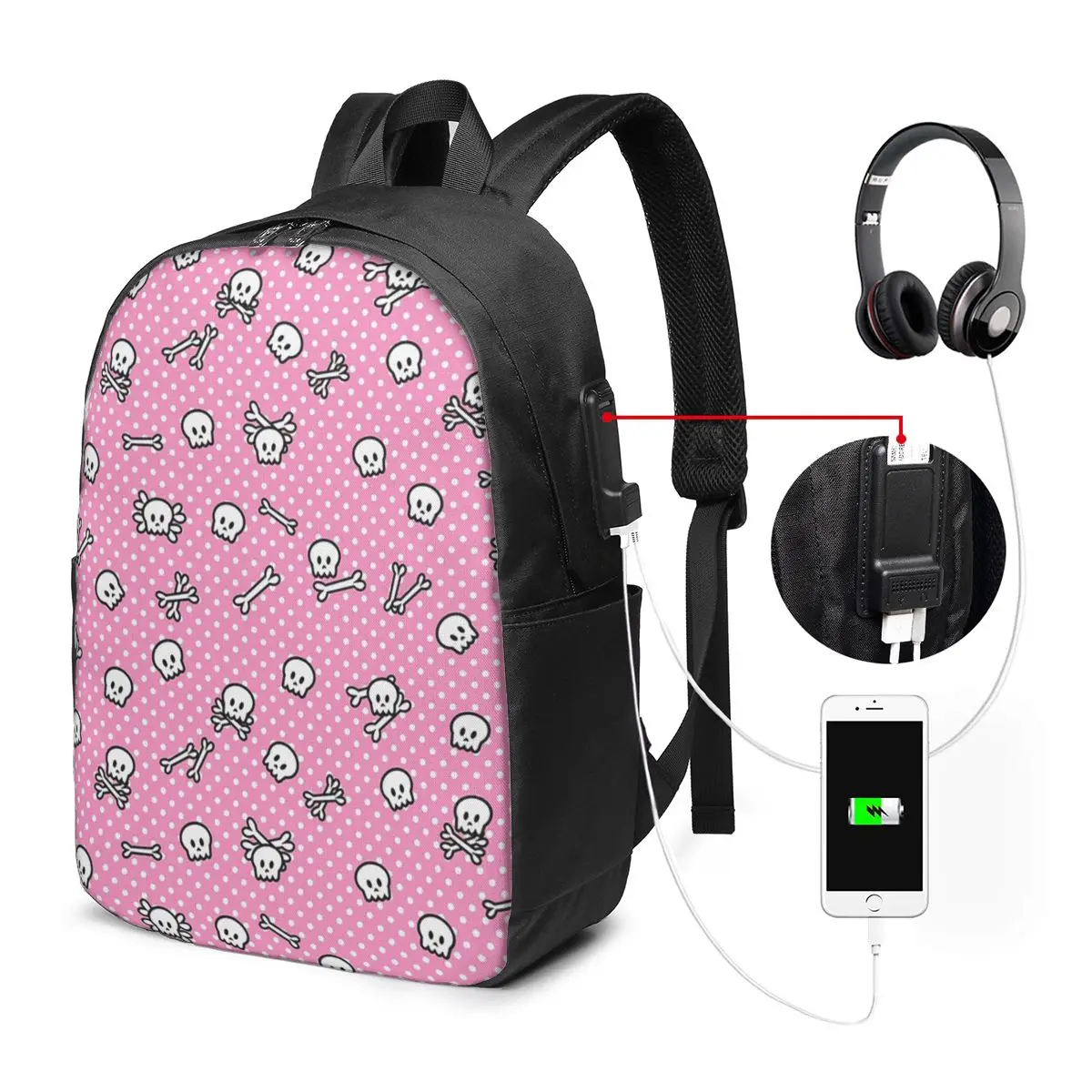 Halloween Pink Cute Magic Skull Backpack Travel Notebook Bag Computer College Student School Bag Laptop Shoulder Bags Men Women