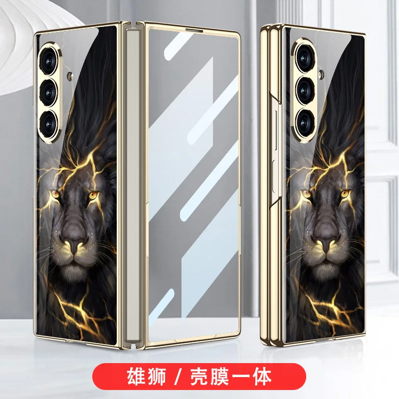 

For Samsung Galaxy Z Fold 7 6 5 Case Painted Glass Plating Edge Outer Screen Glass Protective Hard Cover For Galaxy Z Fold7 Case