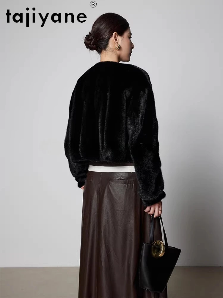 เสื้อแจ็คเก็ตขนมิงค์แท้ 100% จาก TAJIYANE สำหรับผู้หญิง หรูหรา สีดำ แบบสั้น เสื้อโค้ทขนมิงค์แท้สำหรับฤดูหนาว เสื้อผ้าผู้หญิง 2025