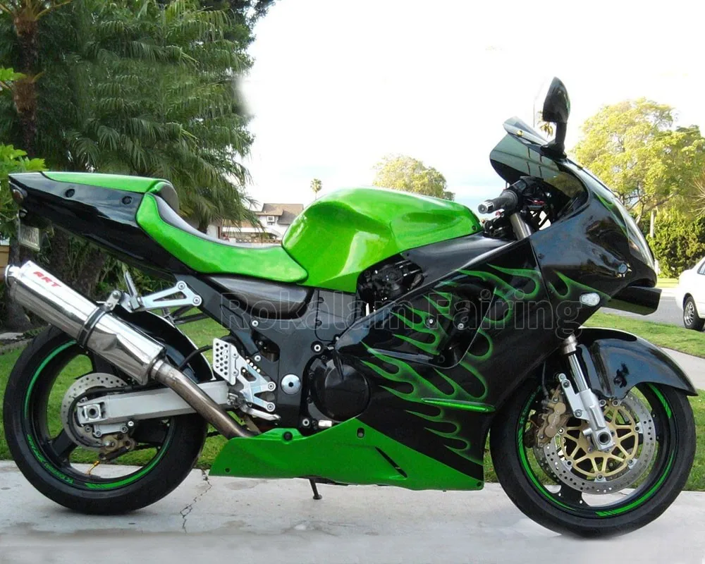 Green Flame Bike Fairing Kit For Kawasaki Ninja ZX-12R 2000 2001 ZX12R 00 01 ZX 12R 00-01 Body Kit (Injection Molding)