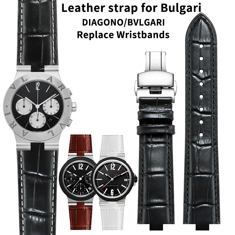 Correas de reloj para Bvlgari DIAGONO, correa de reloj de cuero convexa, reemplaza las correas de reloj de cuero de vaca de 22x7mm y 8mm con hebilla de mariposa