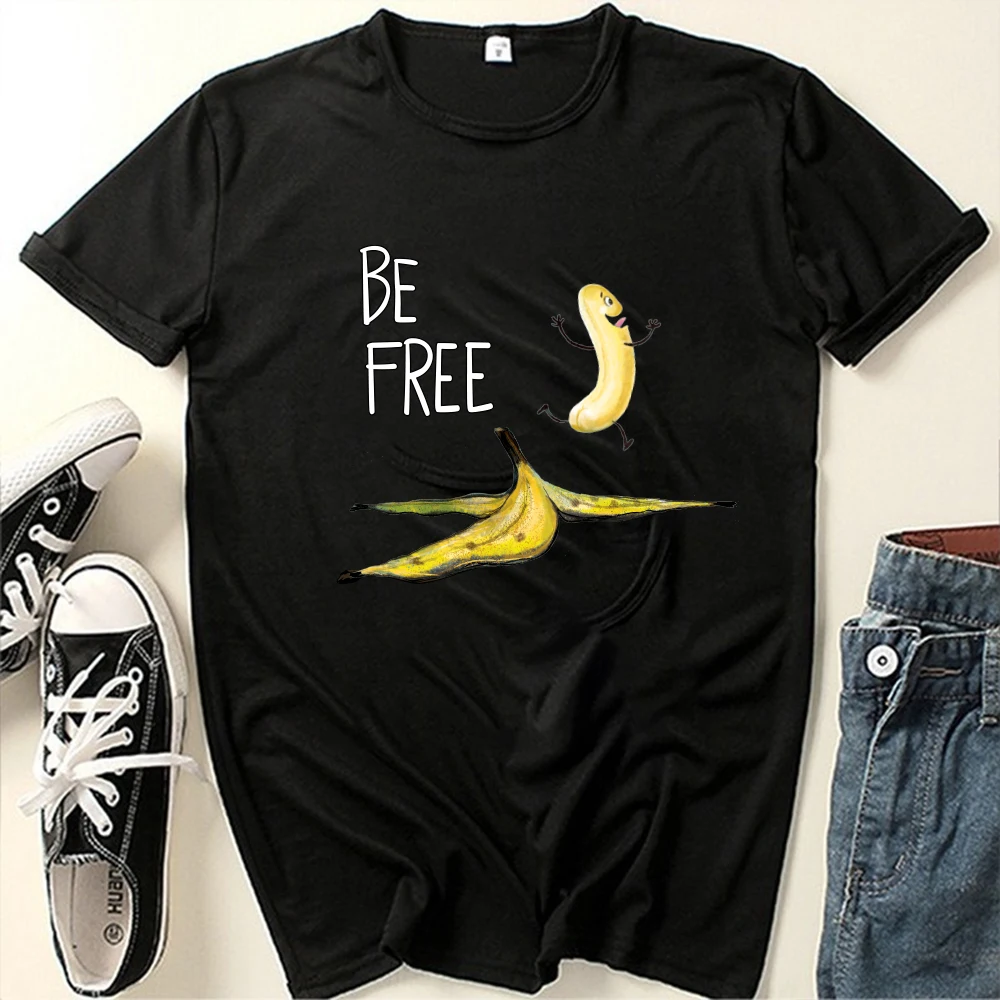 

Seeyoushy BE FREE Banana Print 2023 Summer Women's T-shirt Y2K Aesthetic Clothing Casual Holiday Women's Top Clothes for Women