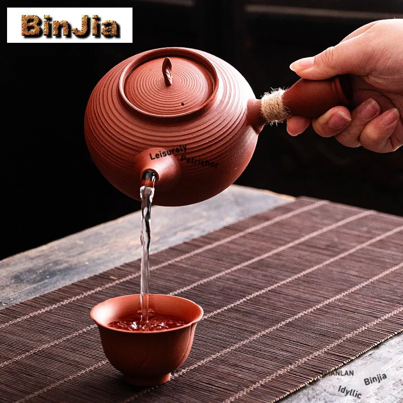 Chaozhou Zhu Mud Side Handle Teapot Boutique Tea Infuser Pot Tea Making Kettle with Strainer Tea Services Accessories Decoration