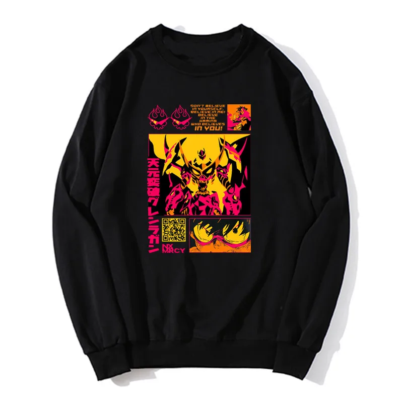 Anime Tengen Toppa Gurren Lagann Hoodie Men Japanese Manga Print Sweatshirt Hip Hop Streetwear Unisex Sweater