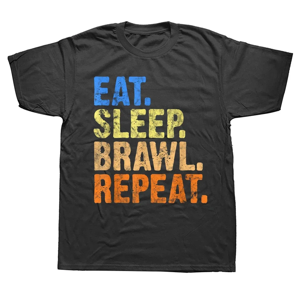 Funny Eat Sleep Brawl Repeat for brawlers or gamers T Shirts Graphic Cotton Streetwear Short Sleeve Birthday Gifts T-shirt Men