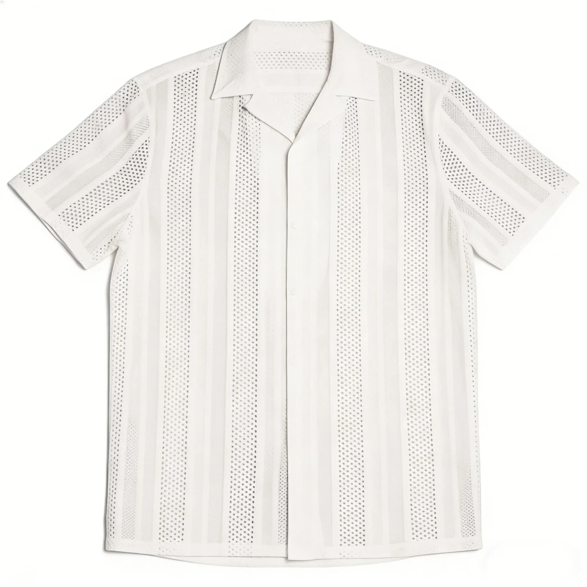 

Men's Casual Hollow Out Knit Shirt European American Street Style Button Down Short Sleeve Breathable Summer Top