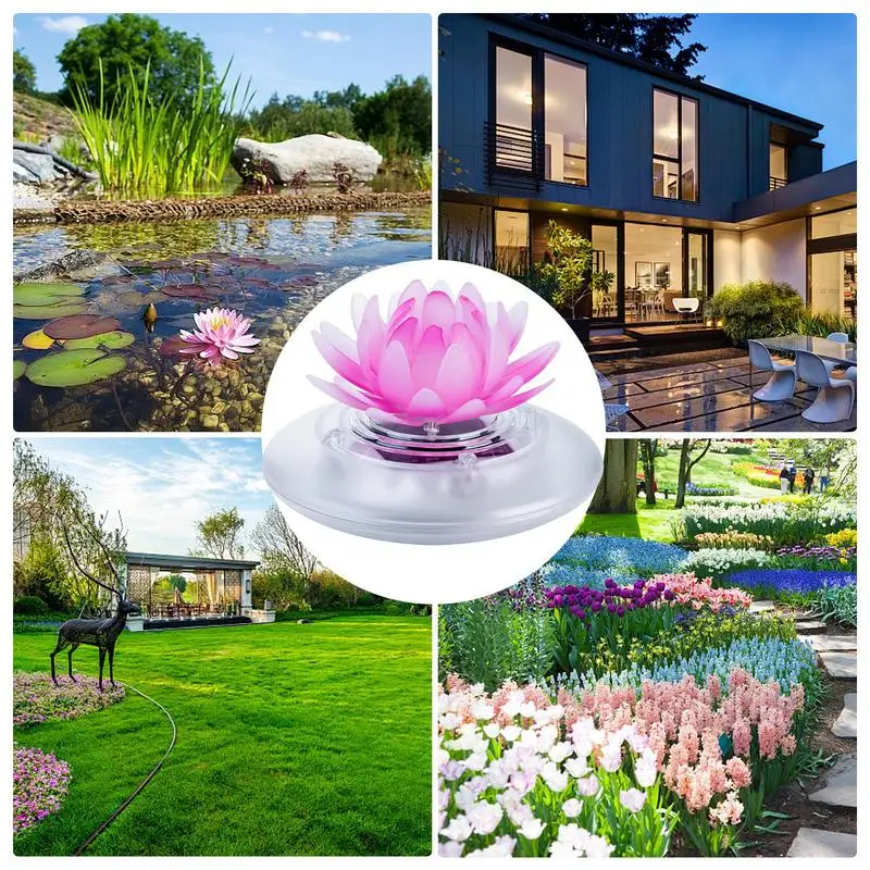 Solar Lotus Lamp Powered LED Flower Light Colorful Gradient Pond Light Waterproof LED Cableless Decorative Pool Floating Light