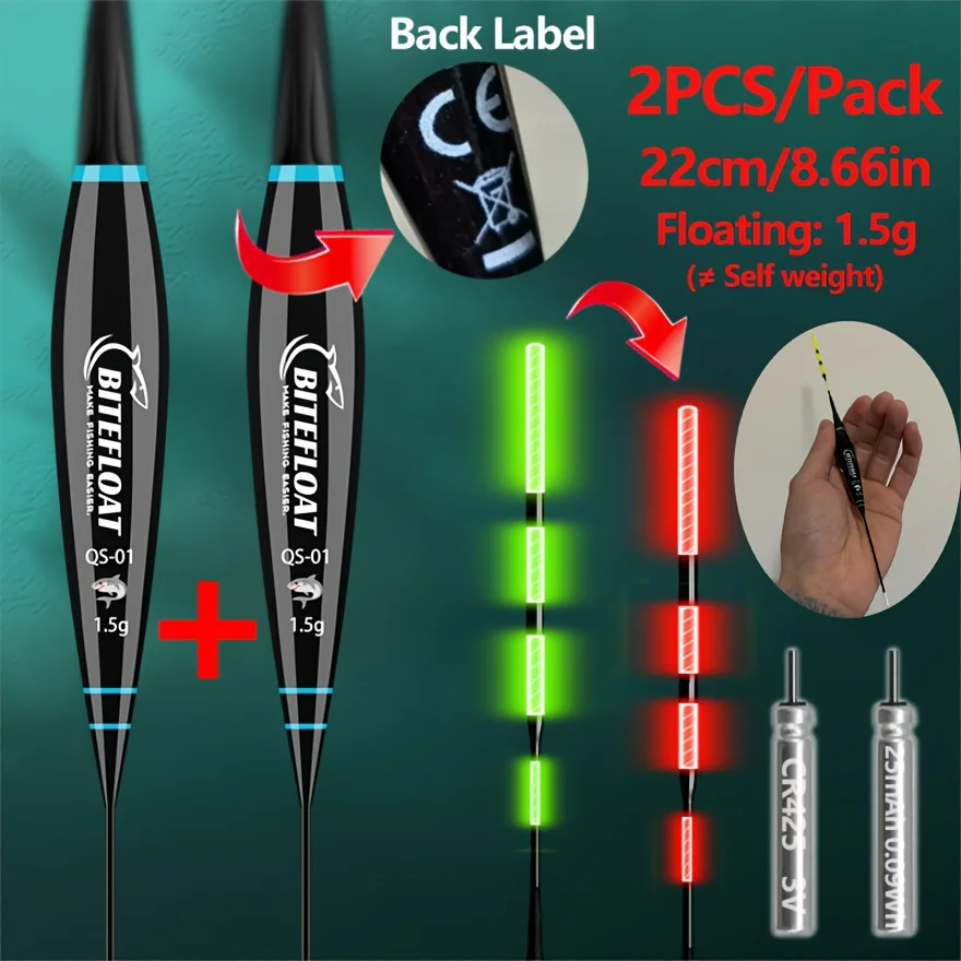 Bite Float 2026 Neues 2-teiliges Set Nachtangel-Schwimmer Kurzer Auffälliger Felsangel-Schwimmer CR425 Batterie Leuchtet in der Nacht – Detail 1