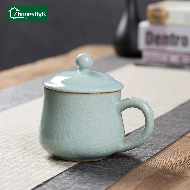 

Chinese Ice Cracked Ceramic Cold Drink Mug Coffee Milk Water Cup Beer Juice Drink Cups Celadon Gift Home Drinkware