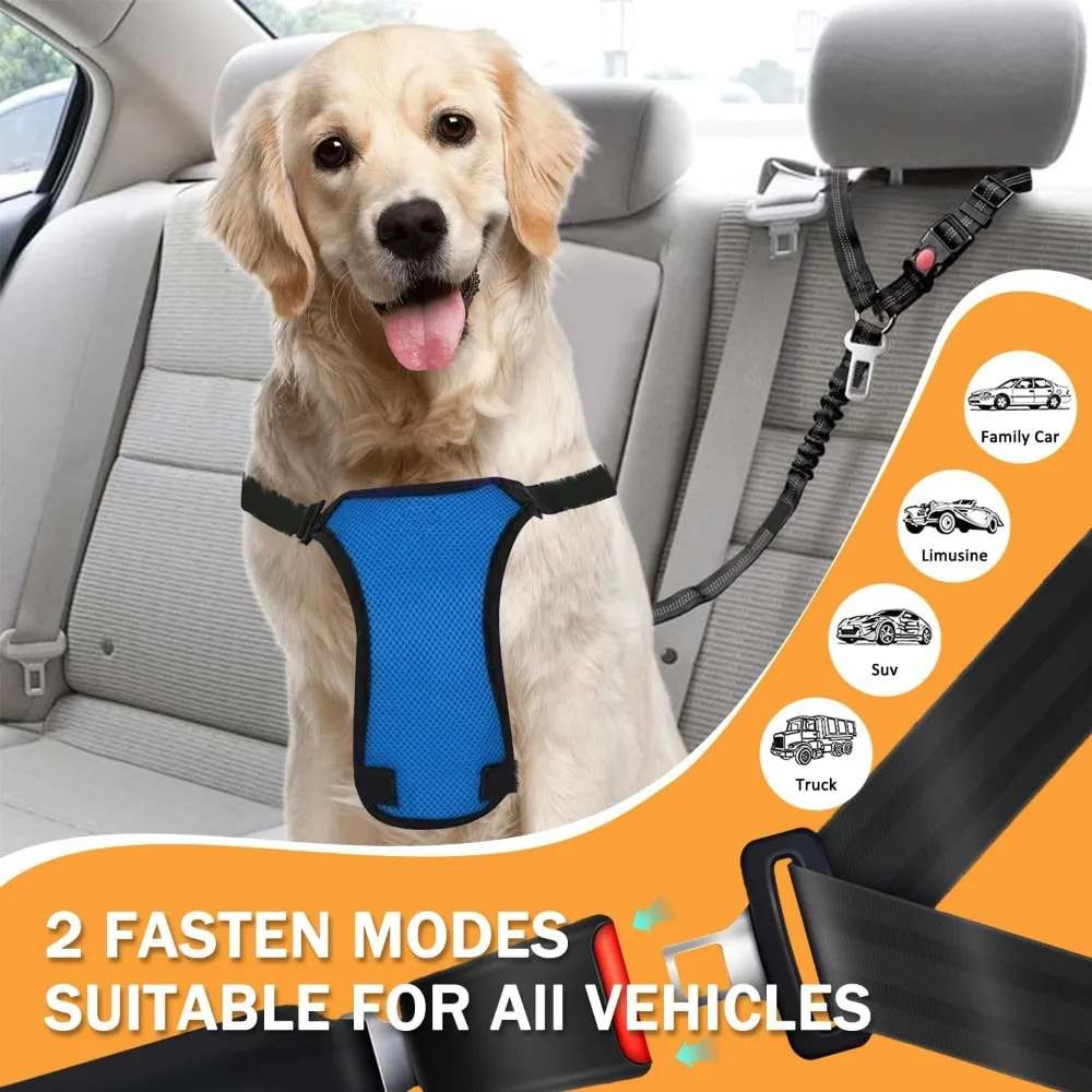 2 In1 Dog Car Harness Leash Adjustable Pet Seat Belt with Anti-Shock Bungee Buffer for Kitten Dogs Collar Pet Accessorie