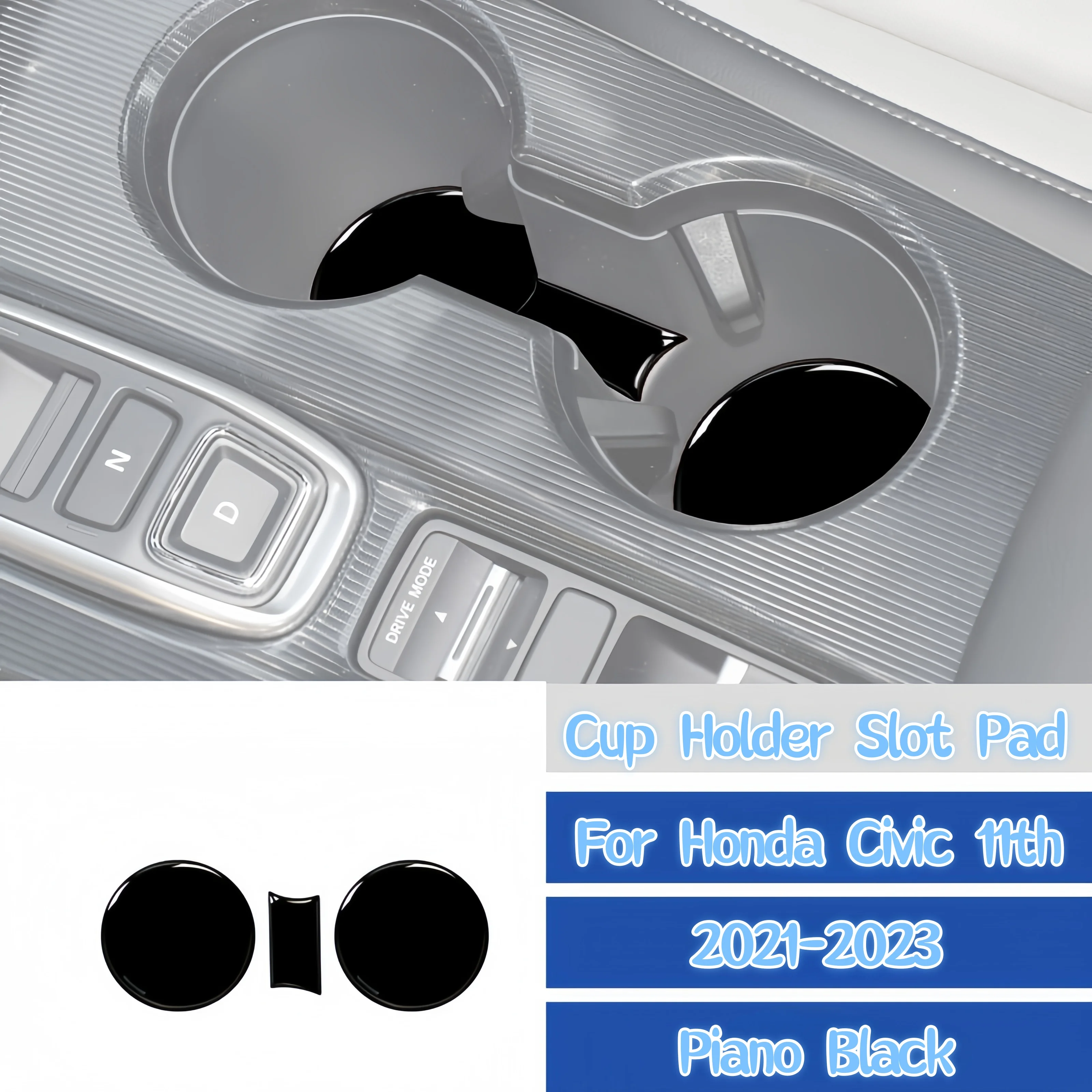 

For Honda Civic 11th Gen 21-23 Piano Black Car Anti-Slip Water Cup Holder Mat Coaster Decoration Cover Trim Sticker Accessories