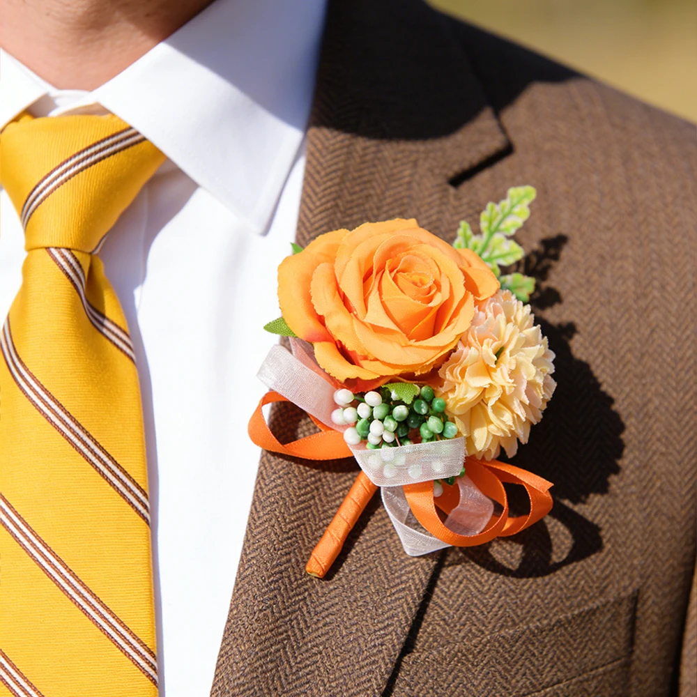 Chrysanthemum&Rose Boutonniere&Wrist Corsage, Perfect For Wedding, Party, Evening, Dance, Travel, Anniversary