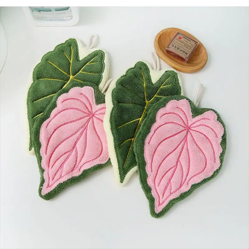 Soft Absorbent Hanging Bathroom Hand Towel Leaf Wipe Hand Towel Coral Fluff Towel Kitchen Cleaning Household