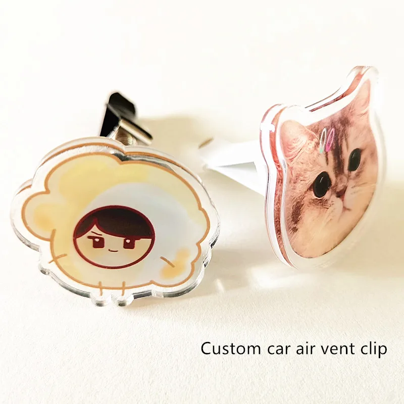 Custom Car Air Vent Clip Acrylic Ctue Pet Children Photos Perfumed Sachet Clips Fashion Anime Figures Spring Bracket For Gifts