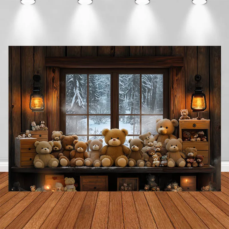 

LS Photography Background Snowy Scene Little Bear Decor Adult Kids Portrait Photo Backdrop Studio