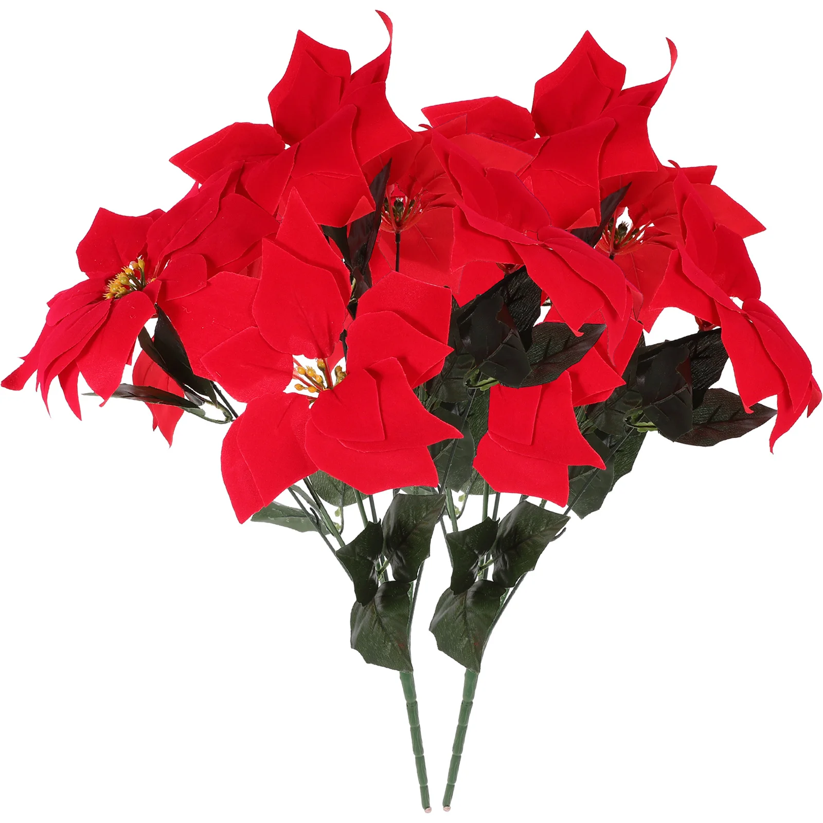 

2pcs Red Poinsettia Artificial Flowers Christmas Decor Centerpiece Xmas Tree Home Office Wedding Party Display Fake Blooms