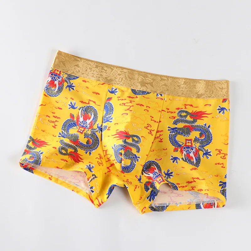 Men\'S Panties Summer Gold Dragon Printed Boxer Plus Size Underwear Breathable Boxers Pouch Bulge Underpants Male Knickers